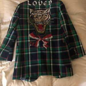 NEW GUCCI check Wool Embroidered Blazer Jacket
